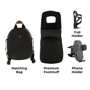 My Babiie MB450 Luxe 3-in-1 Travel System with Spin and Slide All Stages Bundle– Black My Babiie
