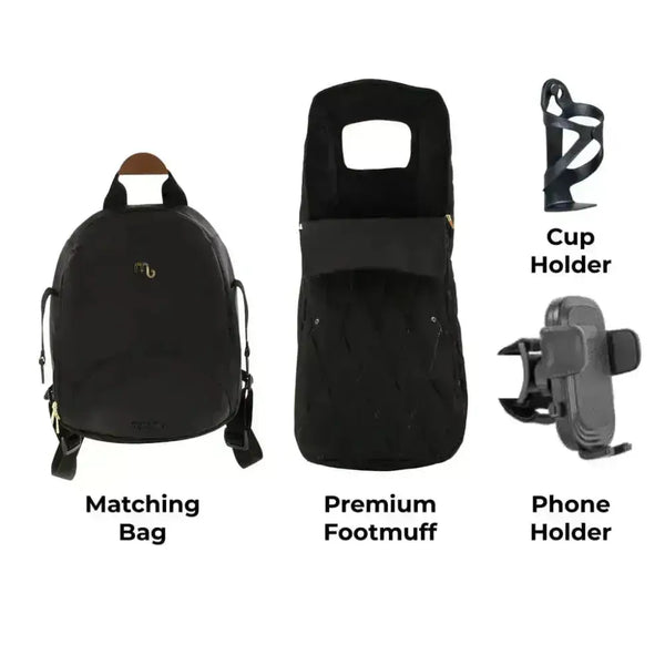 My Babiie MB450 Luxe 3-in-1 Travel System with Spin and Slide All Stages Bundle– Black My Babiie