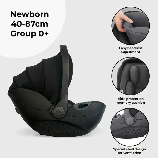 My Babiie Travel System 3 in 1 i-Size With Spin 360 Car Seat and Isofix - Black My Babiie