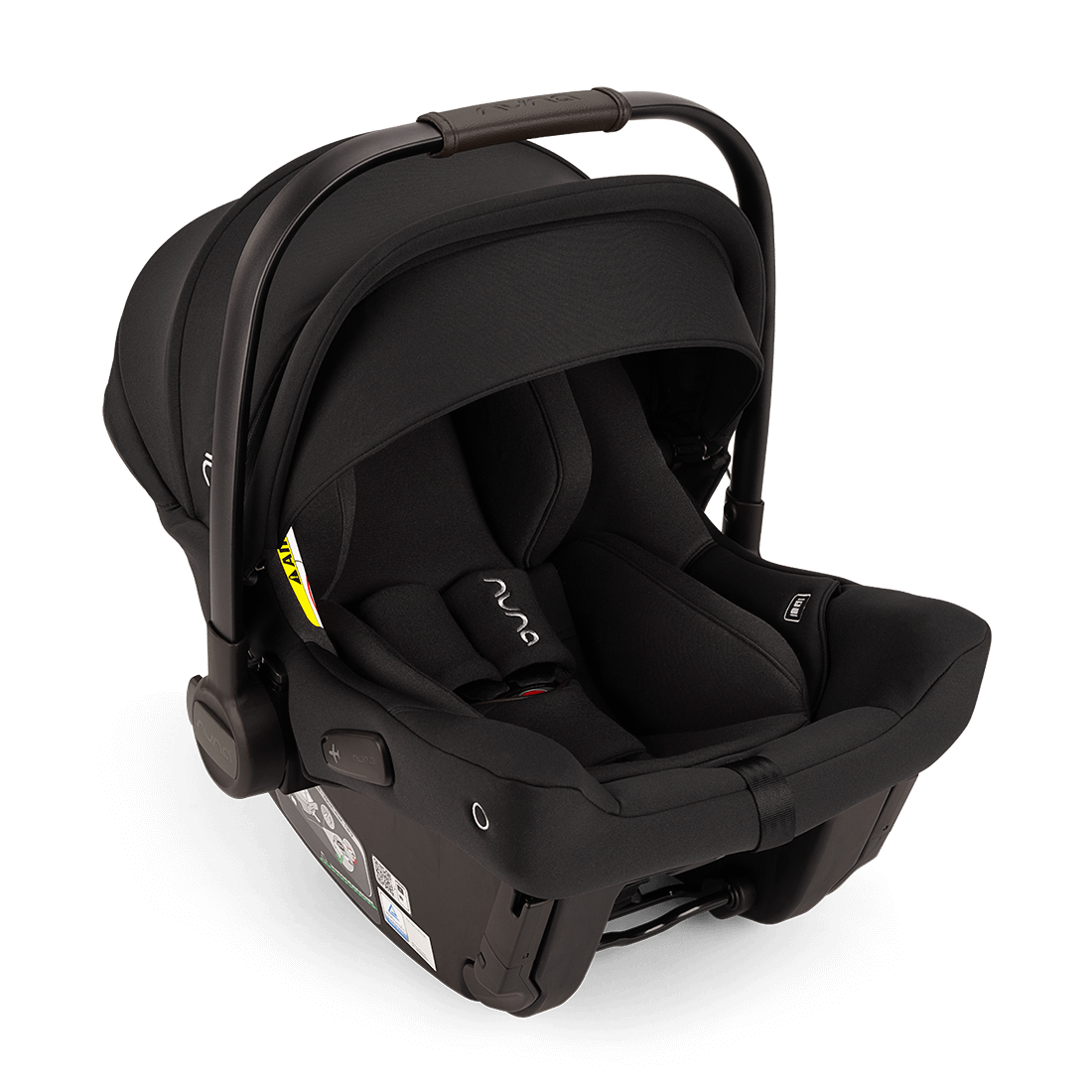 Black nuna PIPA urbn infant car seat with baseless ISOFIX, sleek modern design, and soft fabric interior for newborns