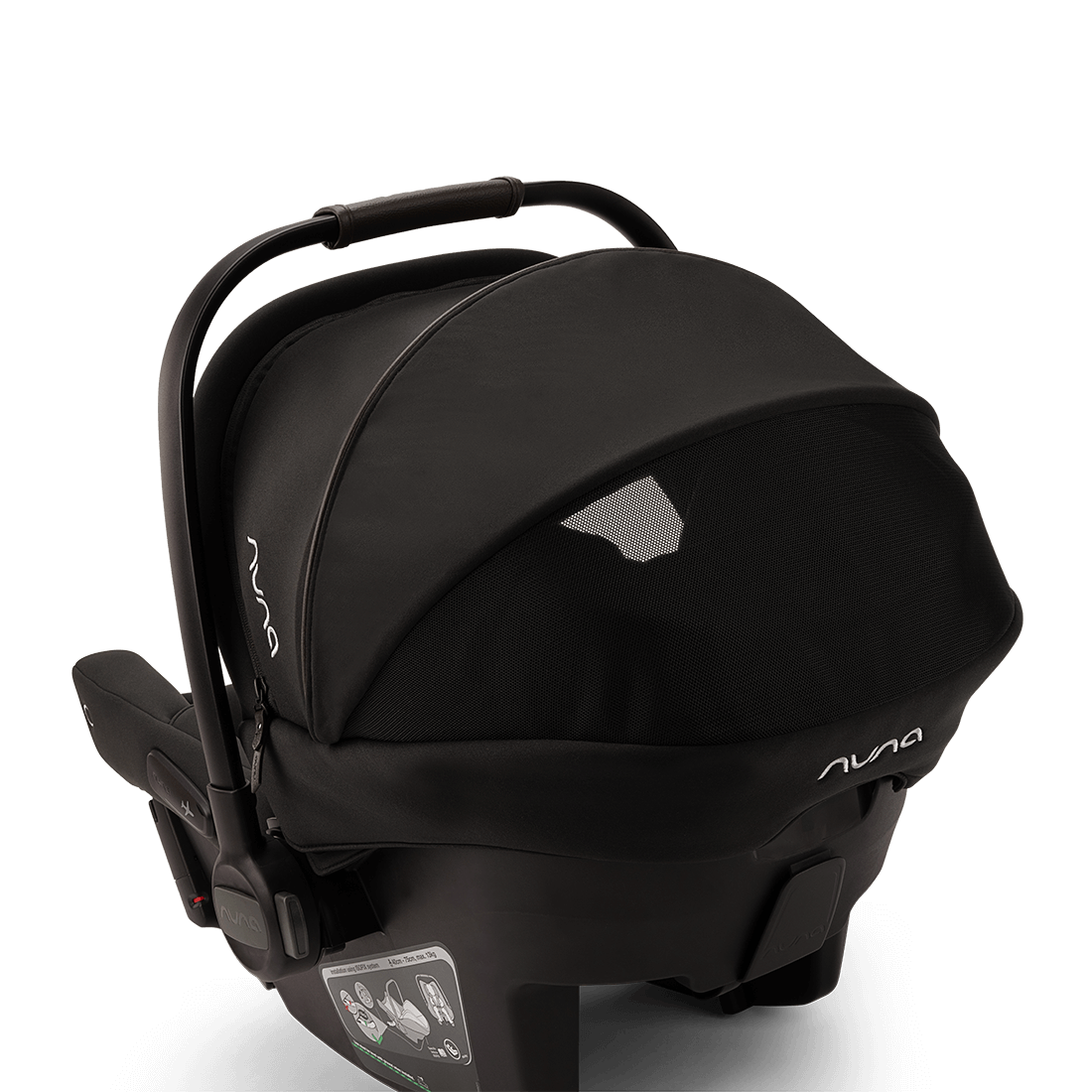 Black nuna pipa urbn infant car seat with sleek modern design subtle white branding baseless isofix i-size newborn use