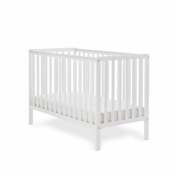 OBaby Bantam Cot With Underbed Drawer & Fibre Mattress – White | Bundle Deal Obaby