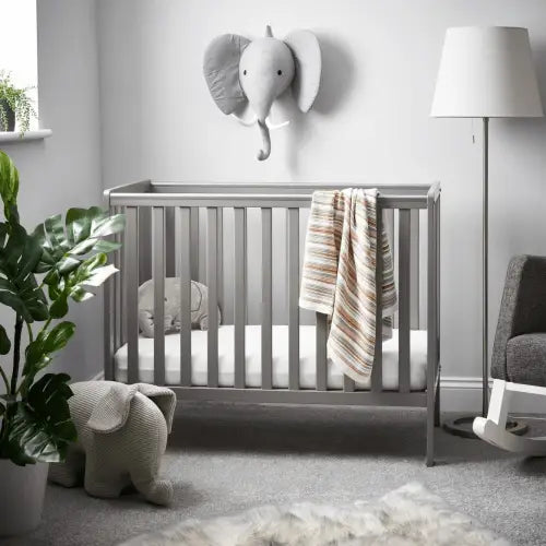 OBaby Bantam Space Saver Cot & Fibre Mattress – Taupe Grey | Bundle Deal Obaby