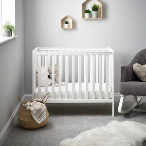 OBaby Bantam Space Saver Cot & Fibre Mattress – White | Bundle Deal Obaby