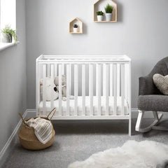 OBaby Bantam Space Saver Cot & Fibre Mattress – White | Bundle Deal Obaby