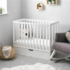 OBaby Bantam Space saver Cot in White With Under Bed Drawer & Mattress Obaby