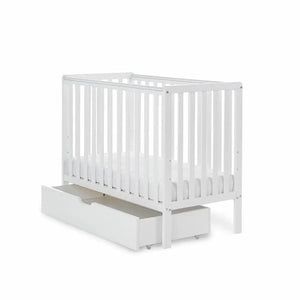 OBaby Bantam Space saver Cot in White With Under Bed Drawer & Mattress Obaby