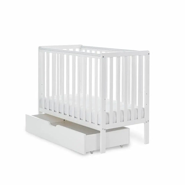 OBaby Bantam Space saver Cot in White With Under Bed Drawer & Mattress Obaby