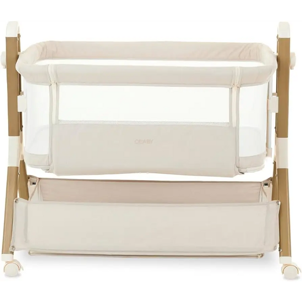 OBaby Cloud Bedside Crib Bundle Including Fitted Sheets – Oatmeal in beige with fitted sheets