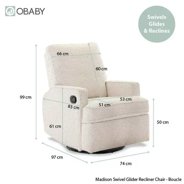 Obaby Madison Electric Swivel Glider Recliner Chair - Bouclé Obaby