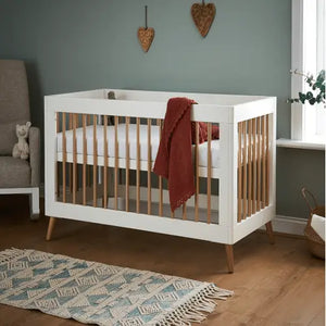 Obaby Maya Mini Cot Bed – White & Natural Wood Obaby