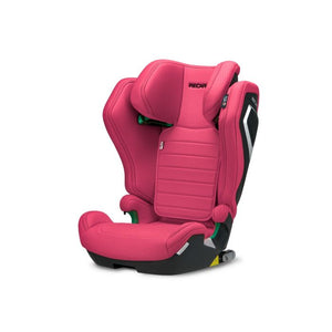 Recaro AXION 1 in Wow Pink, angled front view showing padded headrest and ribbed backrest.