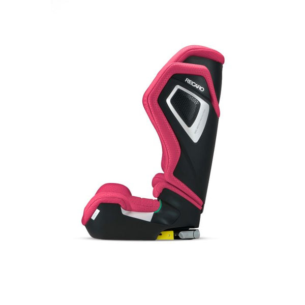 Recaro AXION 1 in Wow Pink, side view with ISOFIX connectors retracted beneath the base.