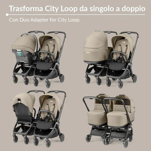 Peg Perego City Loop Twin Bundle 3 in 1 Travel System & Lounge i-Sized Infant Carrier - True Black Peg Perego