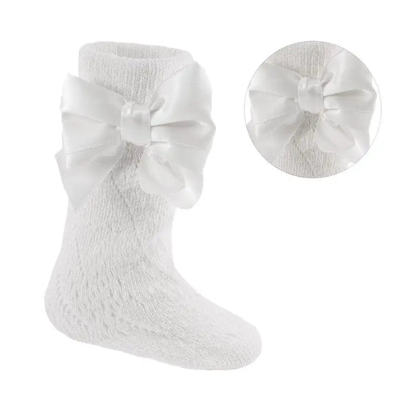Perline Baby Girls White Knee High Bow Socks General soft touch