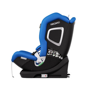 Recaro VELIX 1 in Calm Blue, side view with ISOFIX connectors retracted beneath the base.