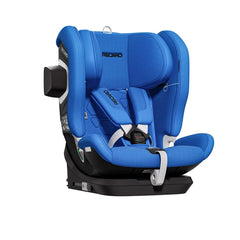 ecaro VELIX 1 in Calm Blue, angled front view with padded harness and a black outer side attachment.