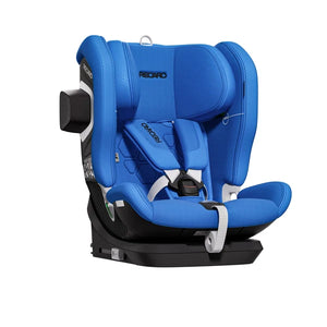 ecaro VELIX 1 in Calm Blue, angled front view with padded harness and a black outer side attachment.