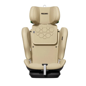 Recaro VELIX 1 in Elegant Beige, front view with raised headrest and hexagonal stitching on the backrest.