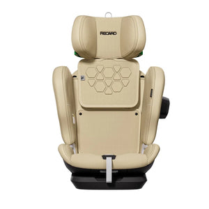 Elegant Beige VELIX 1, front view with raised headrest, no shoulder harness visible and a black side attachment.