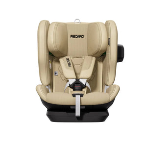 Recaro VELIX 1 in Elegant Beige, front view with padded harness and a black attachment on the side wing