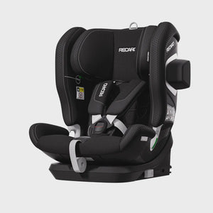Recaro VELIX 1 in Fresh Black, angled front view with padded harness, black base and outer side attachment.