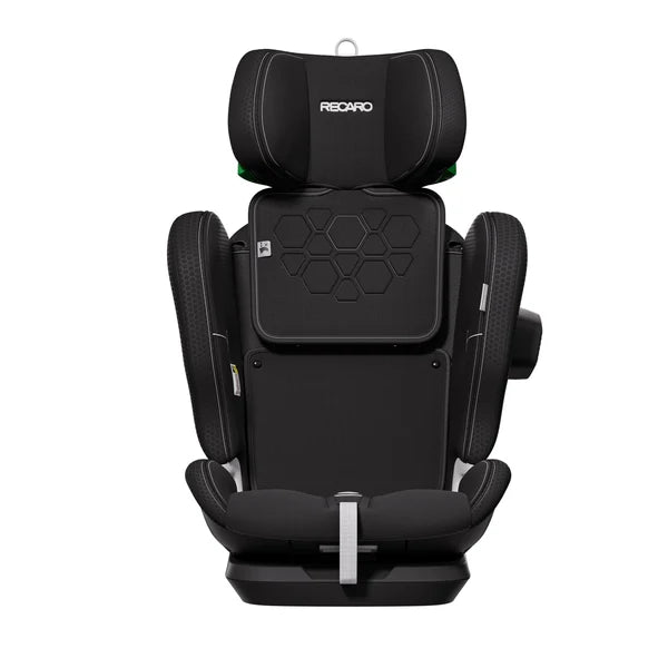 Fresh Black VELIX 1, front view with raised headrest, no shoulder harness visible and a black side attachment.