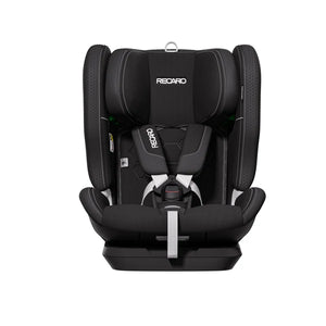 Recaro VELIX 1 in Fresh Black, front view showing padded shoulder straps, central buckle and adjustment strap.