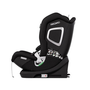 Recaro VELIX 1 in Fresh Black, side view with ISOFIX connectors retracted beneath the base.