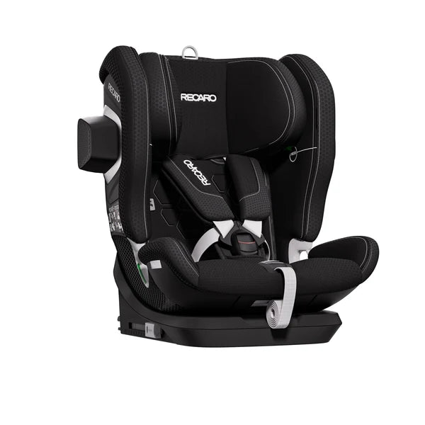 Recaro VELIX 1 in Fresh Black, angled front view with padded harness and a black outer side attachment.