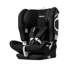 Recaro VELIX 1 in Fresh Black, angled front view showing padded harness and silver-trimmed side shell.