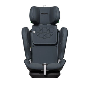 Recaro VELIX 1 in Gallant Grey, front view with raised headrest and hexagonal stitching on the backrest.