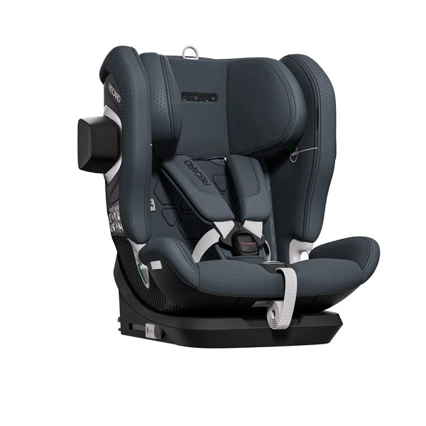 Recaro VELIX 1 in Gallant Grey, angled front view with padded harness and a black outer side attachment.