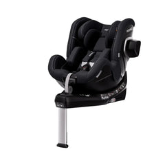 Fresh Black TORON 1, angled front view with padded insert, harness, black side attachment and support leg.