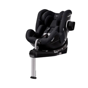 Fresh Black TORON 1, angled front view with padded insert, harness, black side attachment and support leg.