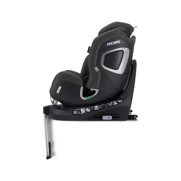 Fresh Black XENON 1, upright side view showing silver-trimmed shell, black base and extended support leg.