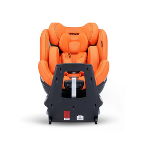 Vibrant Orange XENON 1 with padded insert and harness, viewed across the tall black panel at the end of its base.