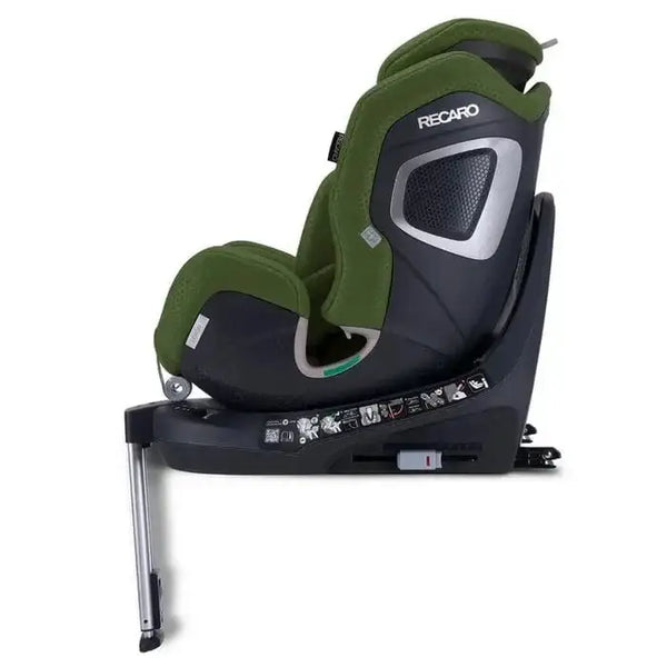 Epic Green XENON 1 KID, upright side view showing silver-trimmed shell, black base and extended support leg.