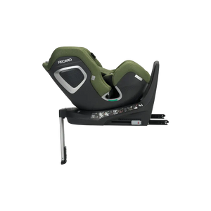Epic Green XENON 1 KID, reclined side view showing silver-trimmed shell and extended support leg.