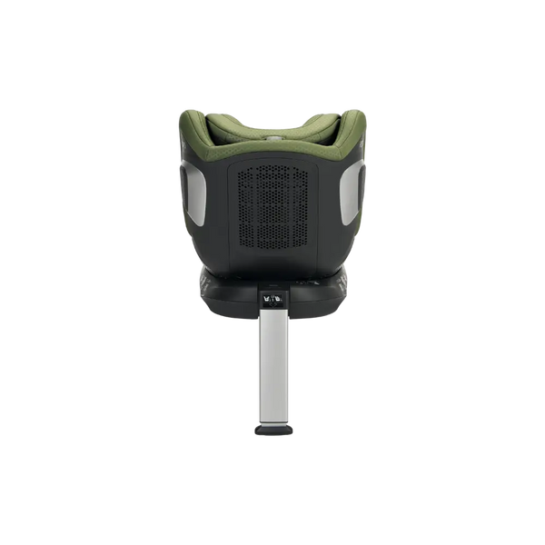 Epic Green XENON 1 KID, rear view showing the ventilation panel, silver side trim and extended support leg.