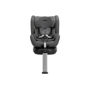 Recaro XENON 1 KID in Gallant Grey, front view with padded harness and extended silver support leg.
