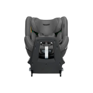 Gallant Grey XENON 1 KID with padded harness, viewed across the tall black panel at the end of its base.