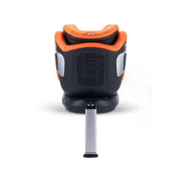 Vibrant Orange XENON 1 KID, rear view showing the black shell, ventilation panel and extended silver support leg.