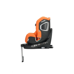 Vibrant Orange XENON 1 KID, side profile showing silver-trimmed shell, black base and extended support leg.