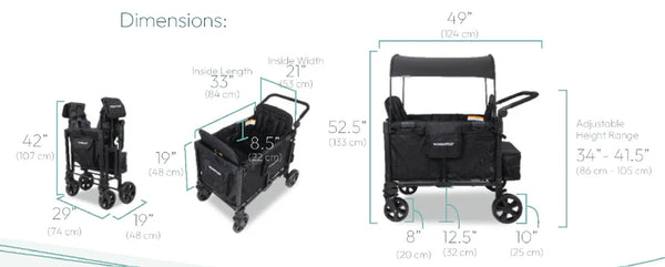 WonderFold W4 Elite Pro Quad Stroller Wagon – Grey - 4 Seater